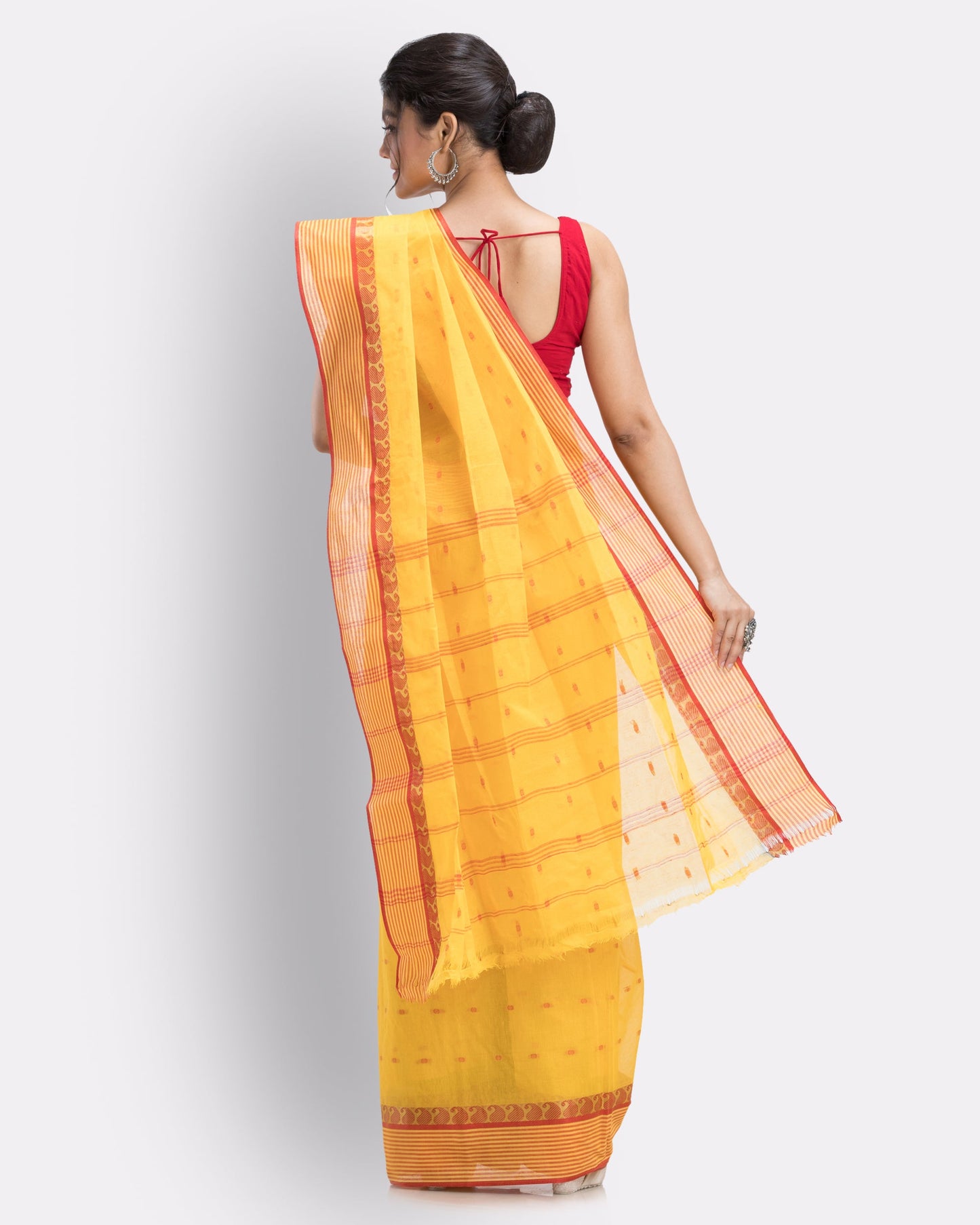 Women's Self Design Tant Cotton Saree (Yellow)