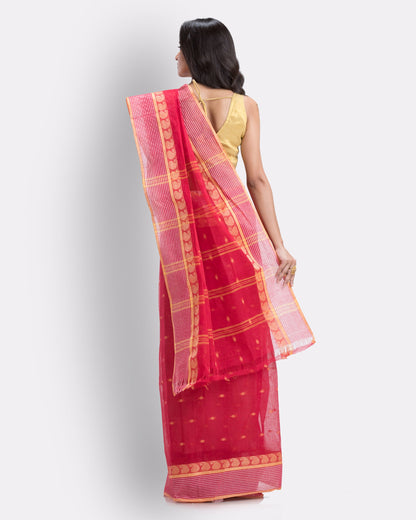 Women's Self Design Tant Cotton Saree (Red)