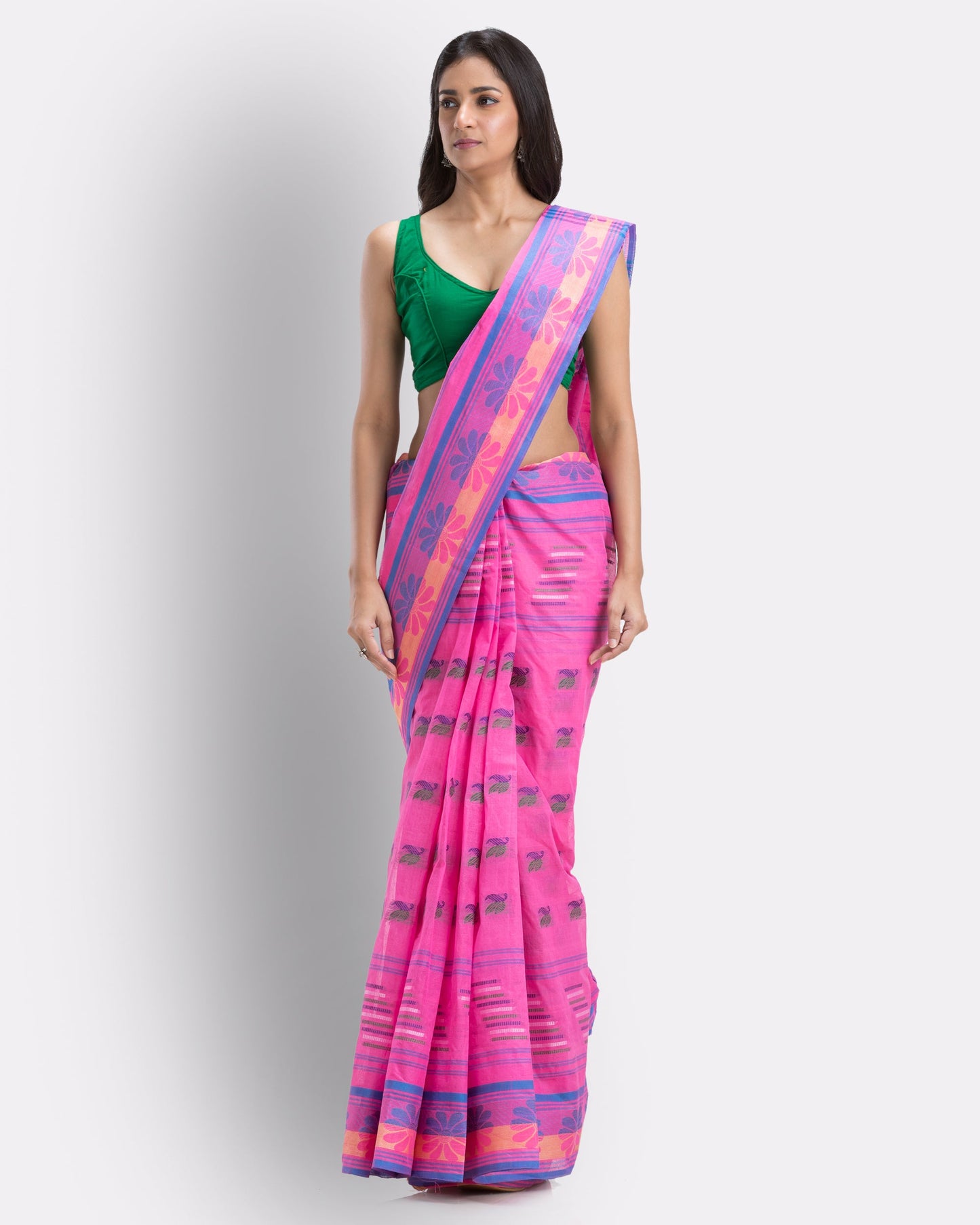 Women's Handwoven, Self Design Tant Cotton Saree (Pink)