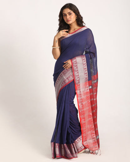 Women's Navy Blue Handloom Cotton Tangail Saree