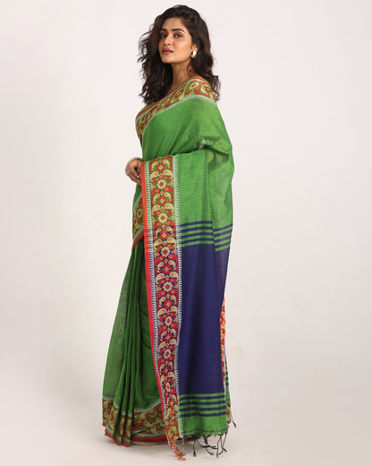 Women's Green Handloom Cotton Tangail Saree