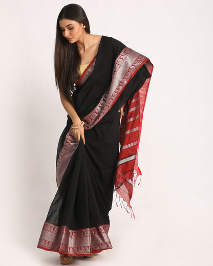Women's Black Handloom Cotton Tangail Saree