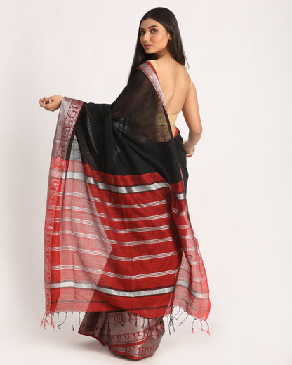 Women's Black Handloom Cotton Tangail Saree