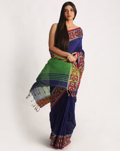 Women's Royel Blue Handloom Cotton Tangail Saree