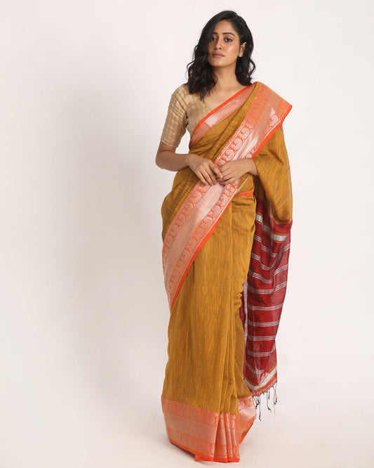 Women's Mustard Handloom Cotton Tangail Saree