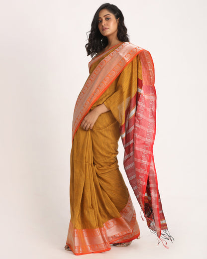 Women's Mustard Handloom Cotton Tangail Saree