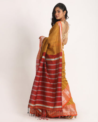 Women's Mustard Handloom Cotton Tangail Saree