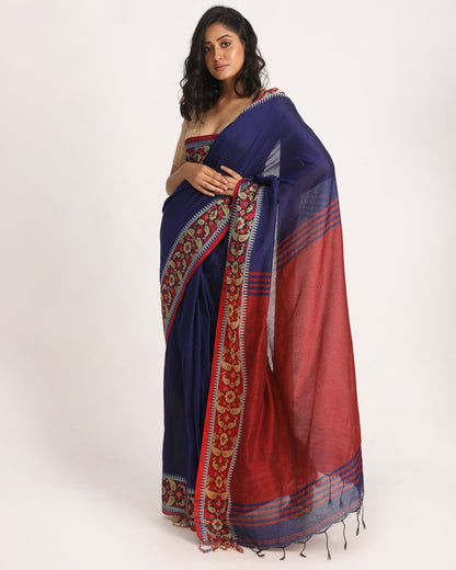 Women's Royel Blue Handloom Cotton Tangail Saree