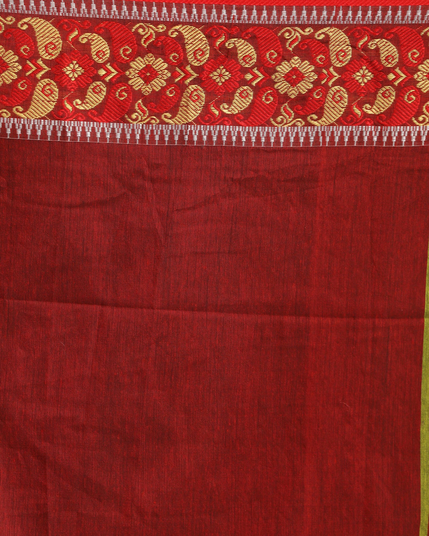 Women's Green Yellow Handloom Cotton Tangail Saree