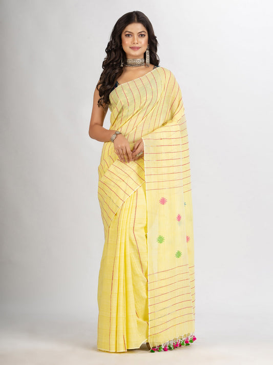 Women's Yellow Red Handwoven Cotton Jamdani handloom Saree