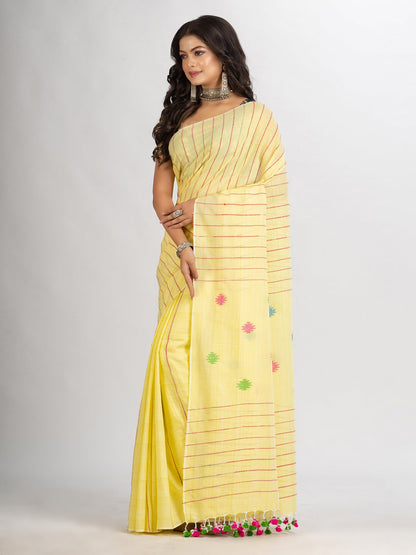 Women's Yellow Red Handwoven Cotton Jamdani handloom Saree