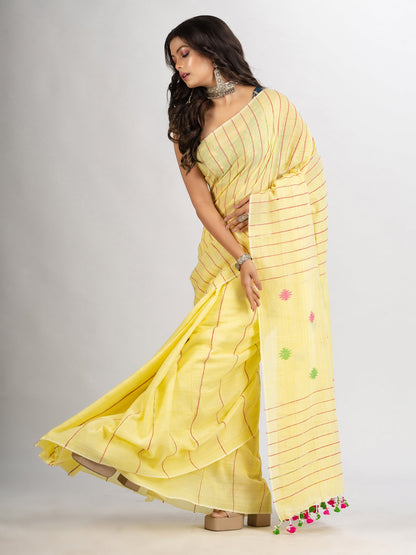 Women's Yellow Red Handwoven Cotton Jamdani handloom Saree