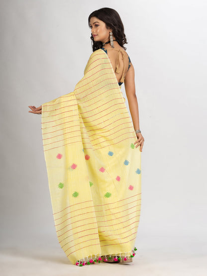 Women's Yellow Red Handwoven Cotton Jamdani handloom Saree