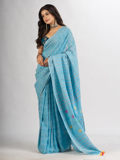 Women's Sky Blue Handwoven Cotton Jamdani handloom Saree