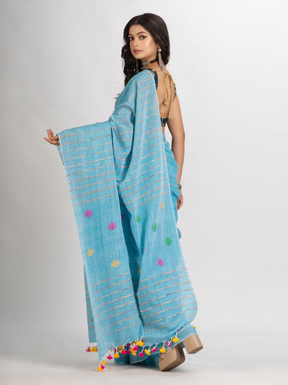 Women's Sky Blue Handwoven Cotton Jamdani handloom Saree