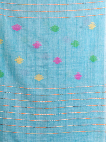 Women's Red Pink Handweven Cotton Blend Jamdani handloom Saree