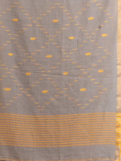 Women's Gold Steel Stipe Handwoven Cotton Jamdani handloom Saree