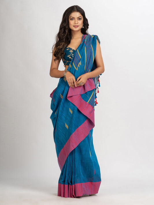Women's Sky Blue Handwoven Cotton Jamdani handloom Saree