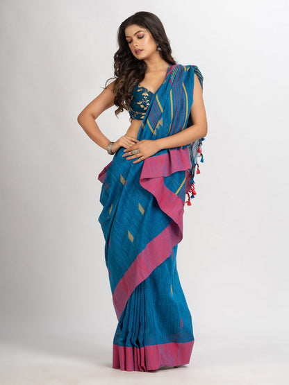 Women's Sky Blue Handwoven Cotton Jamdani handloom Saree