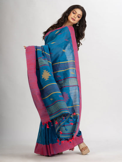Women's Sky Blue Handwoven Cotton Jamdani handloom Saree