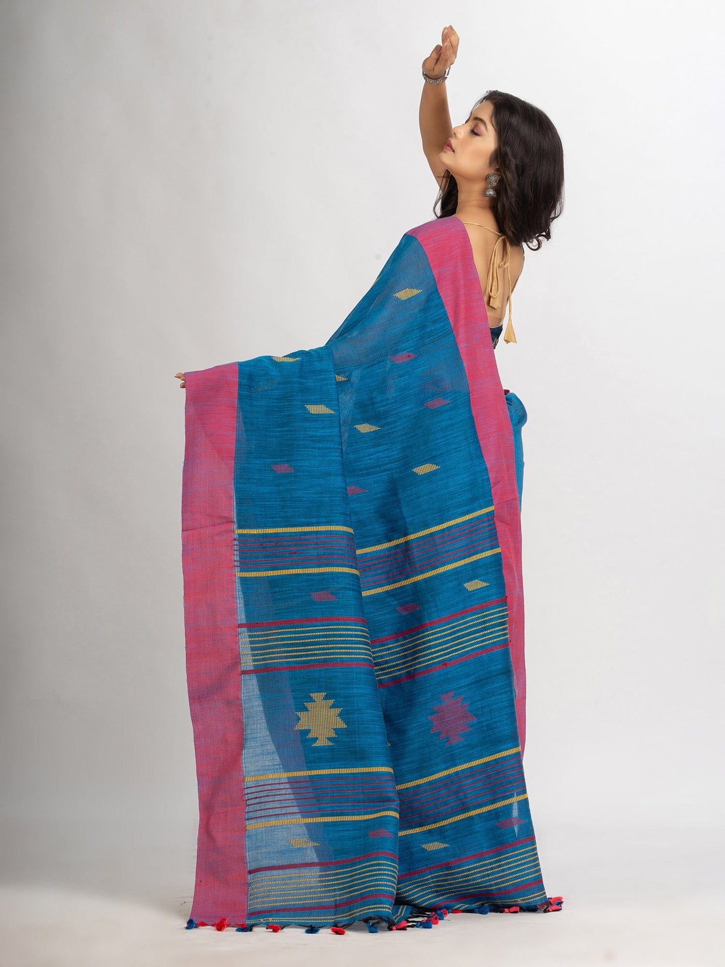 Women's Sky Blue Handwoven Cotton Jamdani handloom Saree
