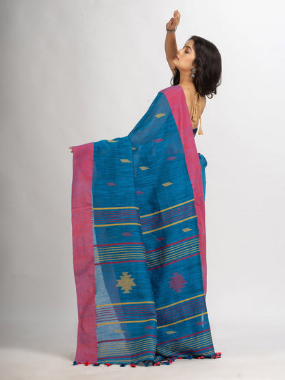 Women's Sky Blue Handwoven Cotton Jamdani handloom Saree