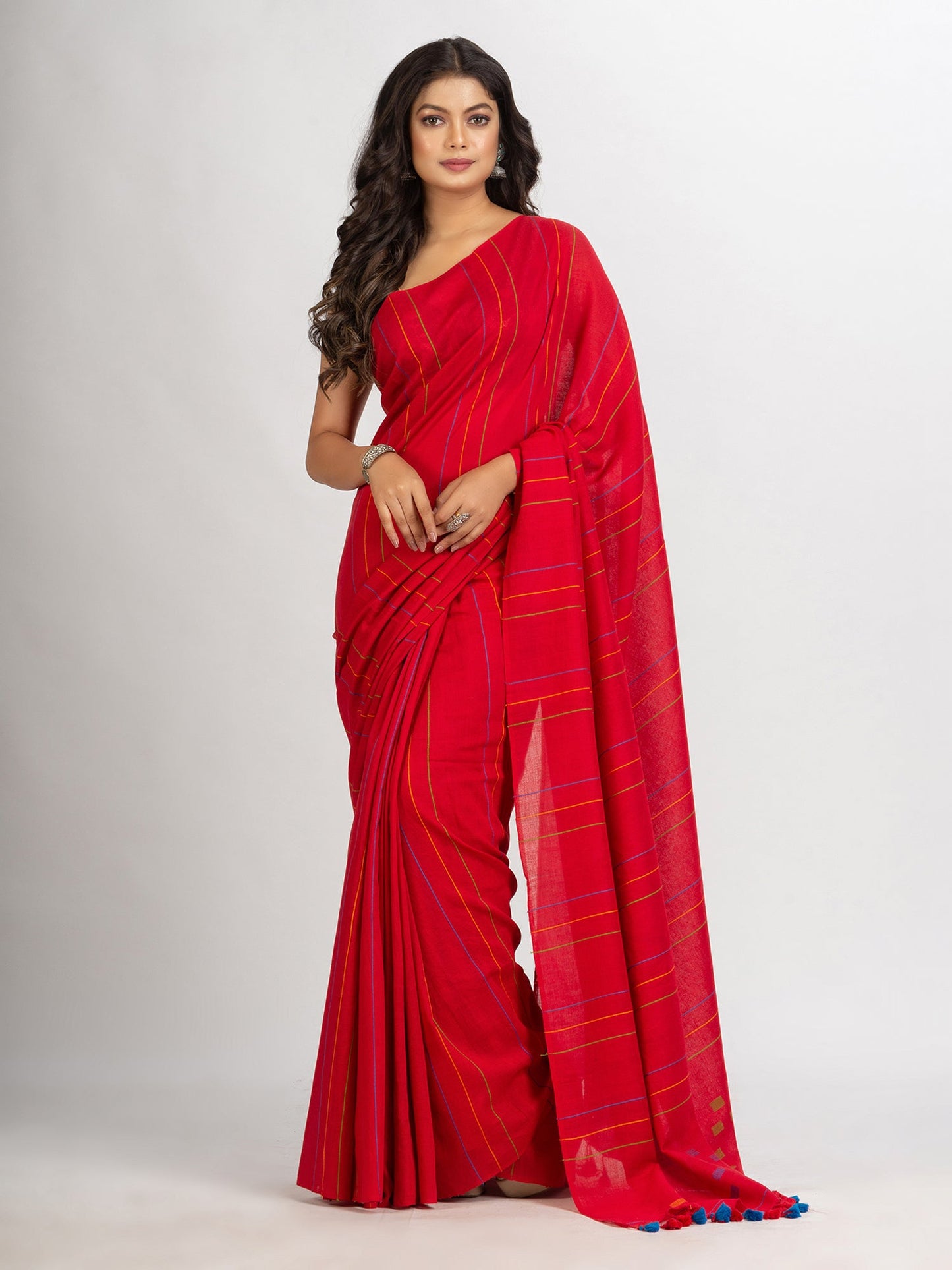Women's Red Handwoven Cotton Jamdani handloom Saree
