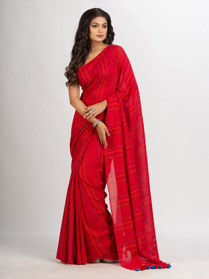 Women's Red Handwoven Cotton Jamdani handloom Saree