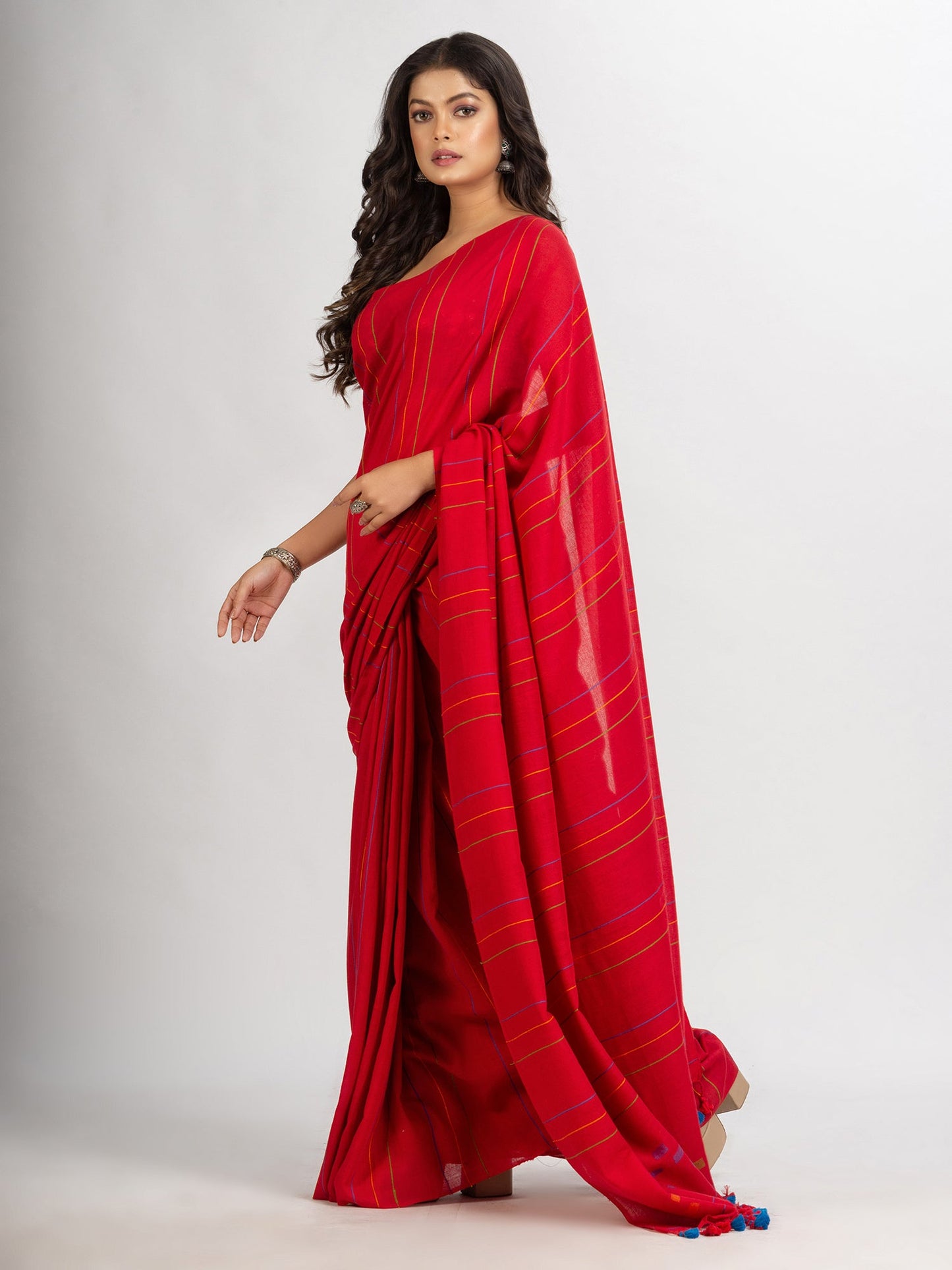 Women's Red Handwoven Cotton Jamdani handloom Saree