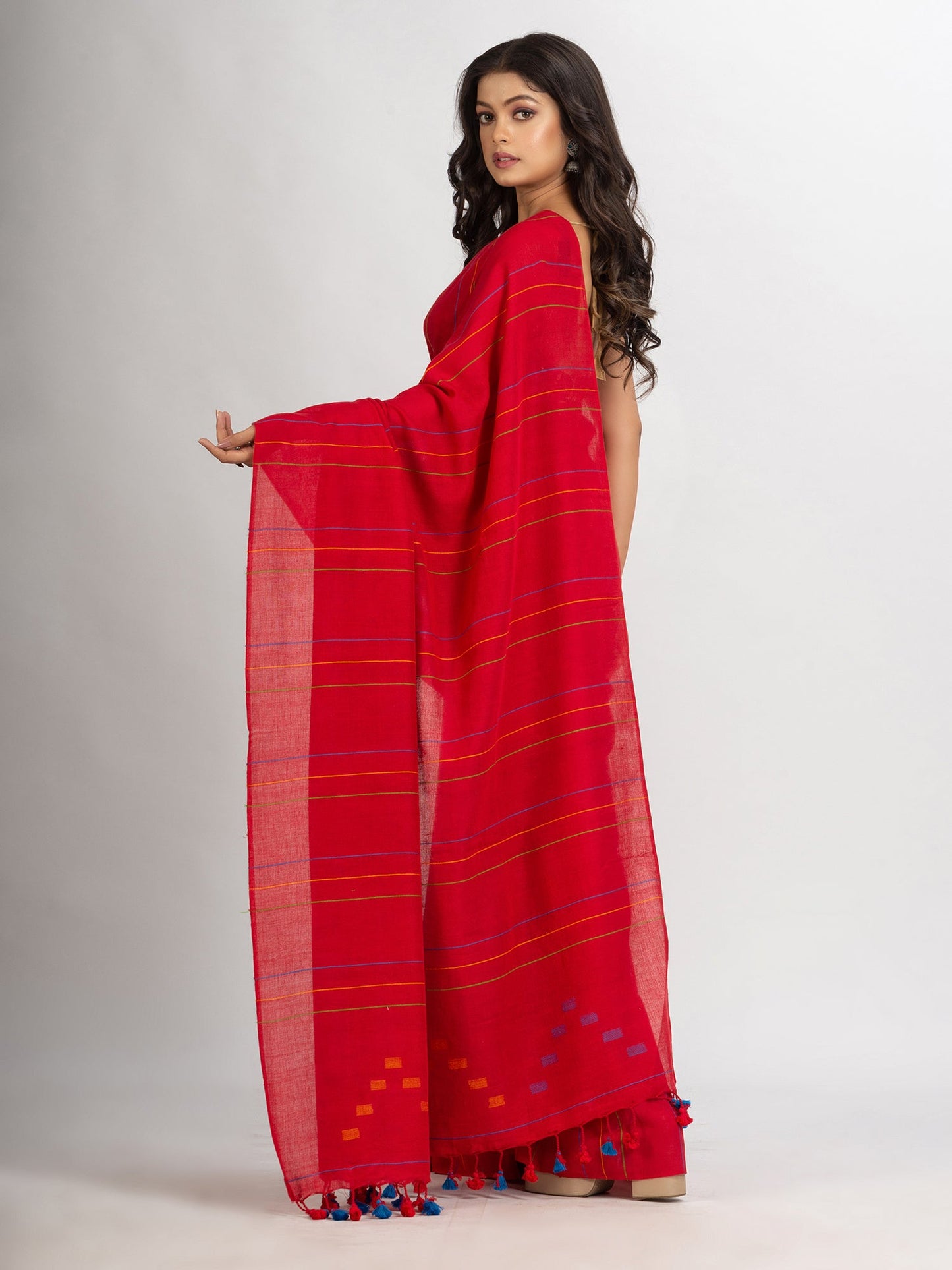 Women's Red Handwoven Cotton Jamdani handloom Saree