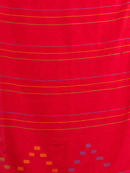 Women's Red Handwoven Cotton Jamdani handloom Saree
