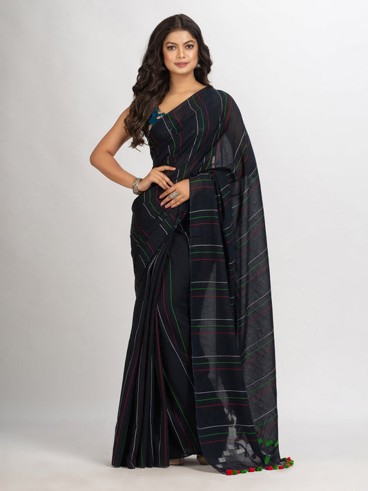 Women's Black Handwoven Cotton Jamdani handloom Saree