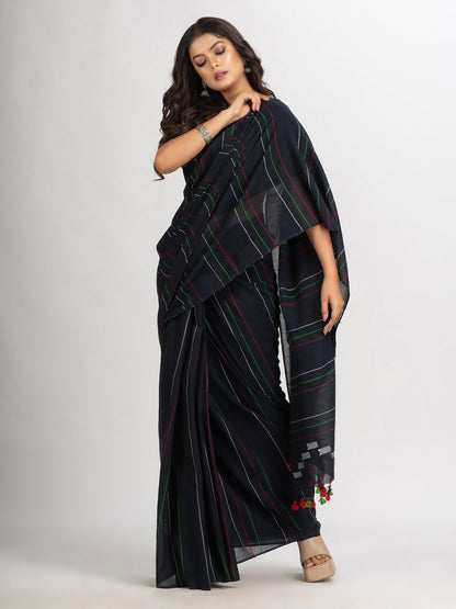 Women's Black Handwoven Cotton Jamdani handloom Saree
