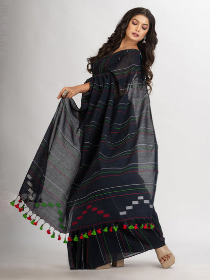 Women's Black Handwoven Cotton Jamdani handloom Saree