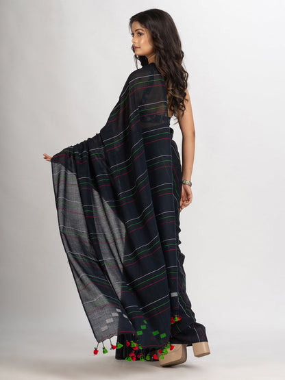 Women's Black Handwoven Cotton Jamdani handloom Saree
