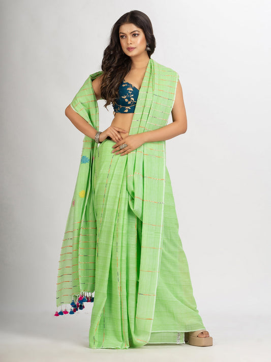 Women's Light Green Handwoven Cotton Jamdani handloom Saree