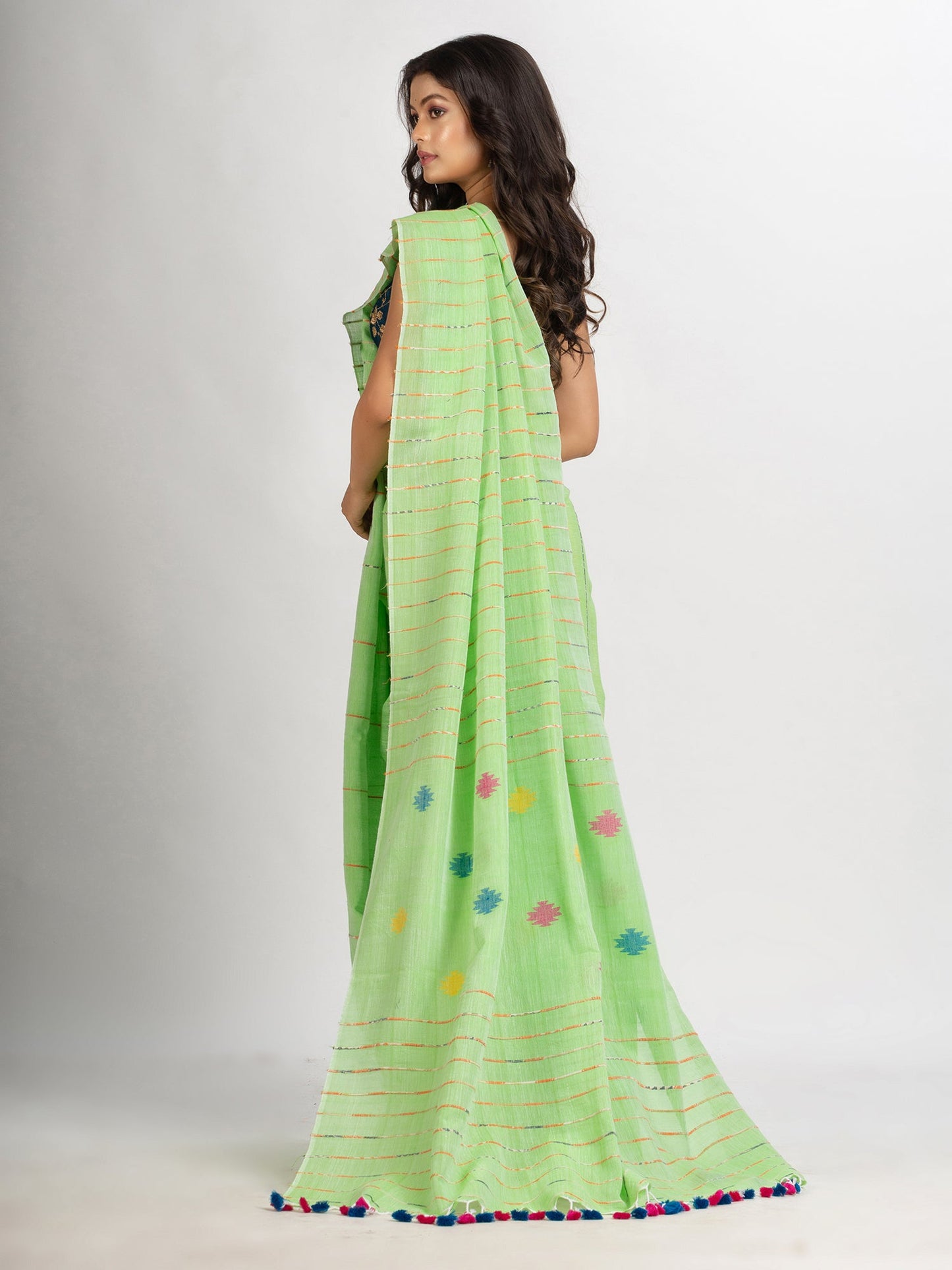 Women's Light Green Handwoven Cotton Jamdani handloom Saree