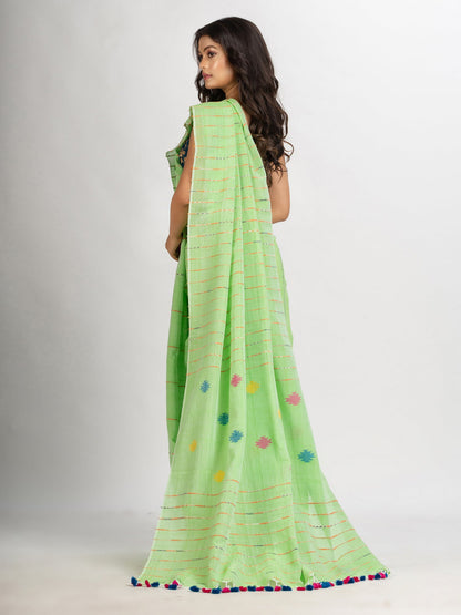 Women's Light Green Handwoven Cotton Jamdani handloom Saree