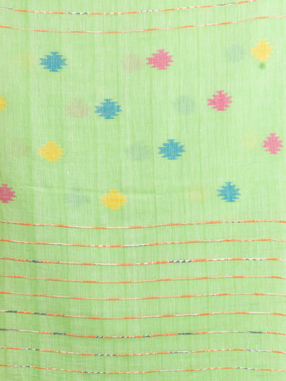 Women's Light Green Handwoven Cotton Jamdani handloom Saree