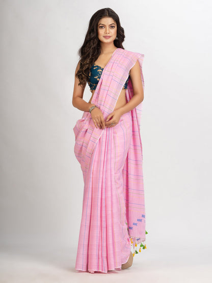 Women's Pink Handwoven Cotton Jamdani handloom Saree