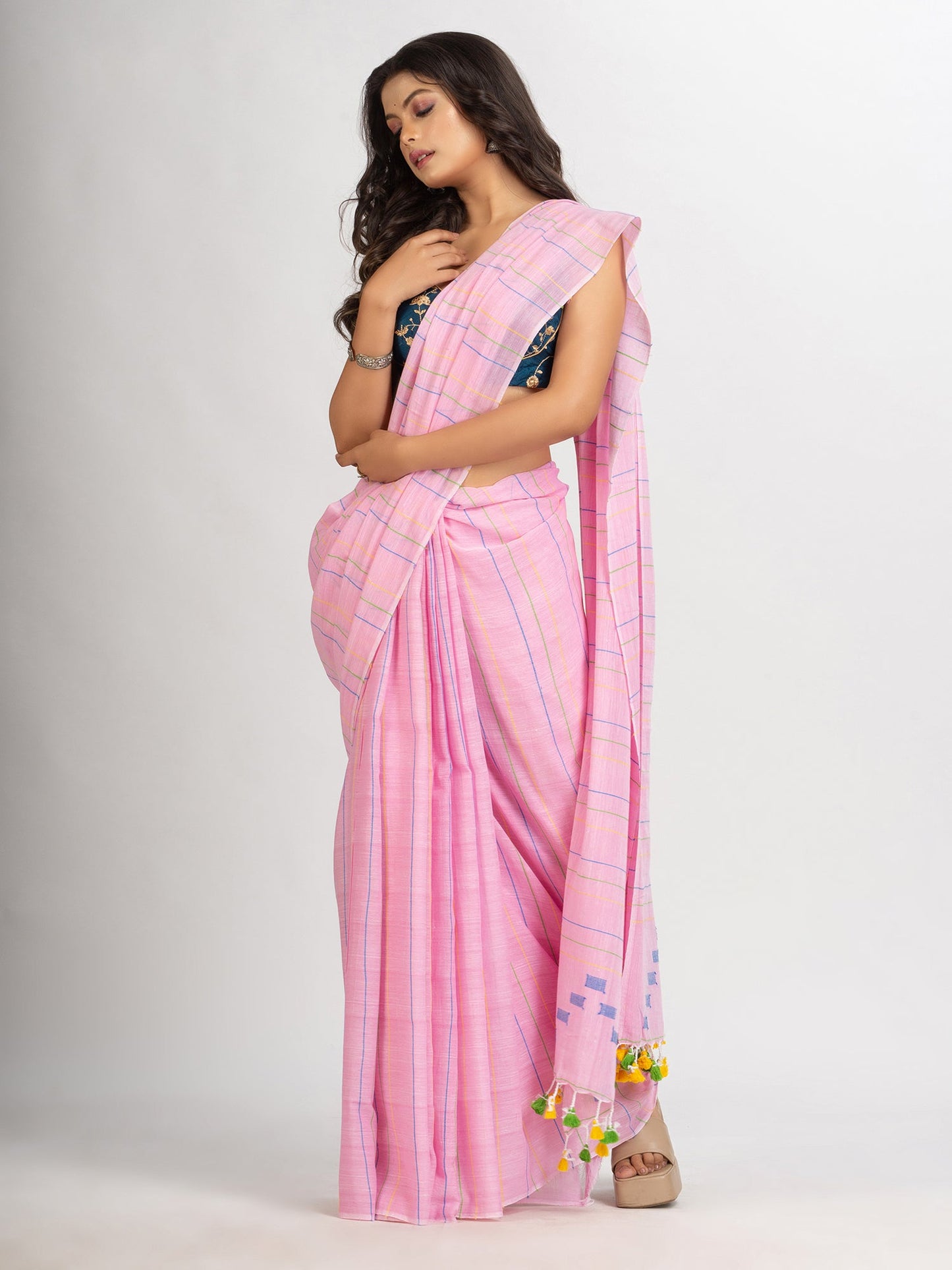 Women's Pink Handwoven Cotton Jamdani handloom Saree