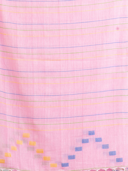 Women's Pink Handwoven Cotton Jamdani handloom Saree