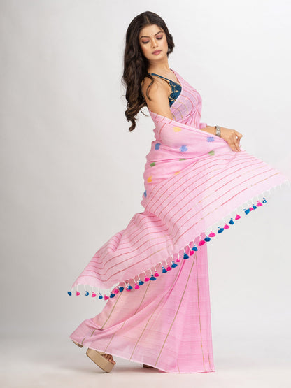 Women's Pink Handwoven Cotton Jamdani handloom Saree