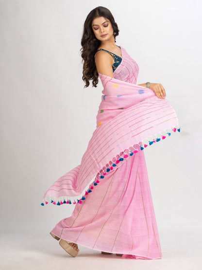 Women's Pink Handwoven Cotton Jamdani handloom Saree