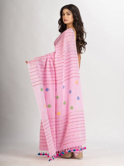 Women's Pink Handwoven Cotton Jamdani handloom Saree