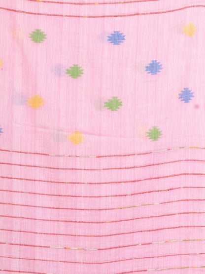 Women's Pink Handwoven Cotton Jamdani handloom Saree