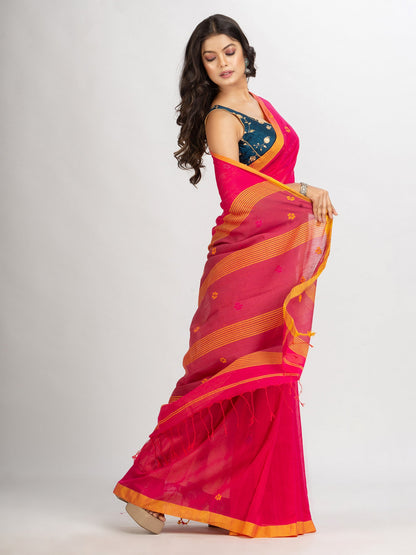 Women's Pink Handwoven Cotton Jamdani handloom Saree