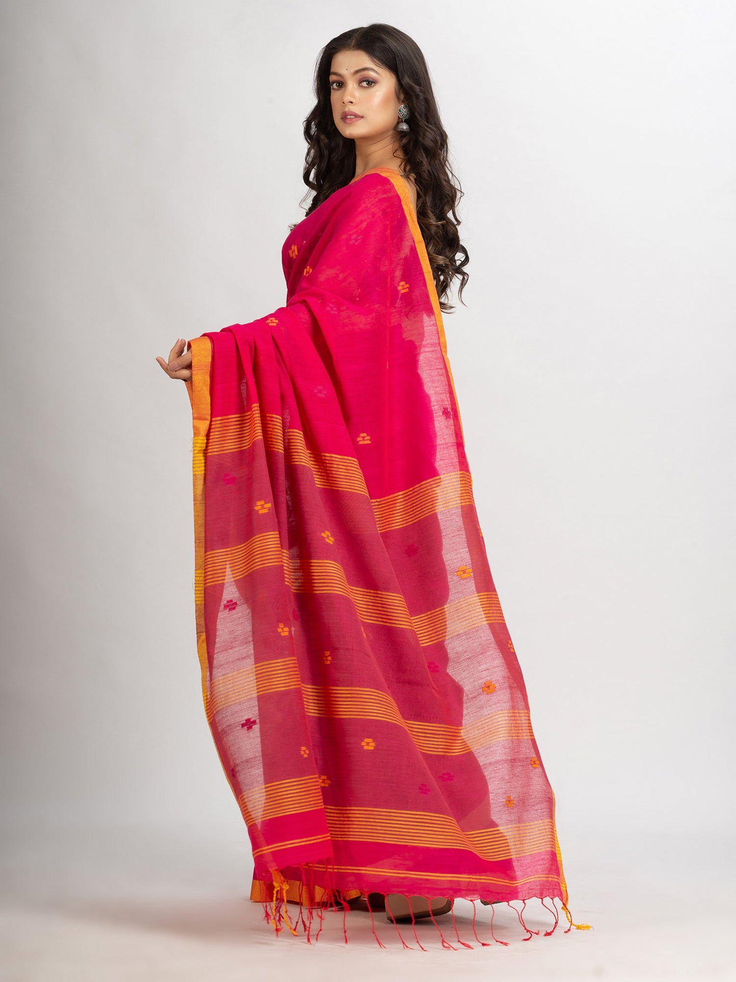 Women's Pink Handwoven Cotton Jamdani handloom Saree