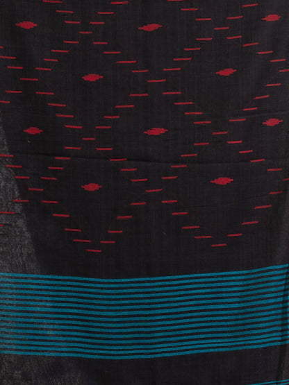 Women's Black Sky Blue Stipe Handwoven Cotton Jamdani handloom Saree