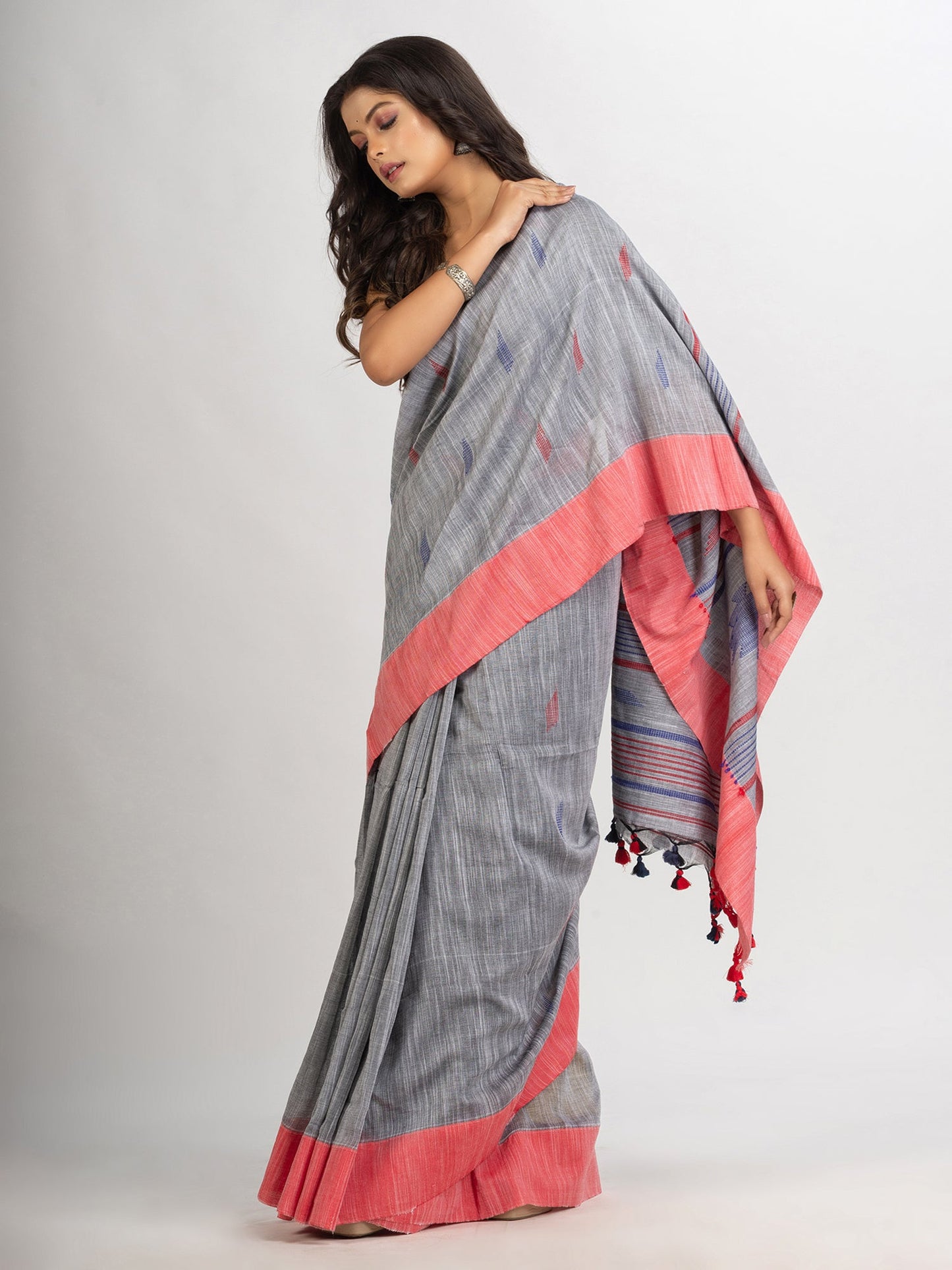 Women's Pink Handwoven Cotton Jamdani handloom Saree